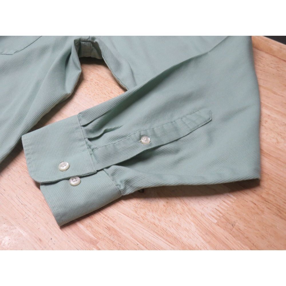 Vintage Van Heusen‎ Long Sleeve Button Front Shirt Size 18 34/35 Pin Cord Green - Picture 8 of 8